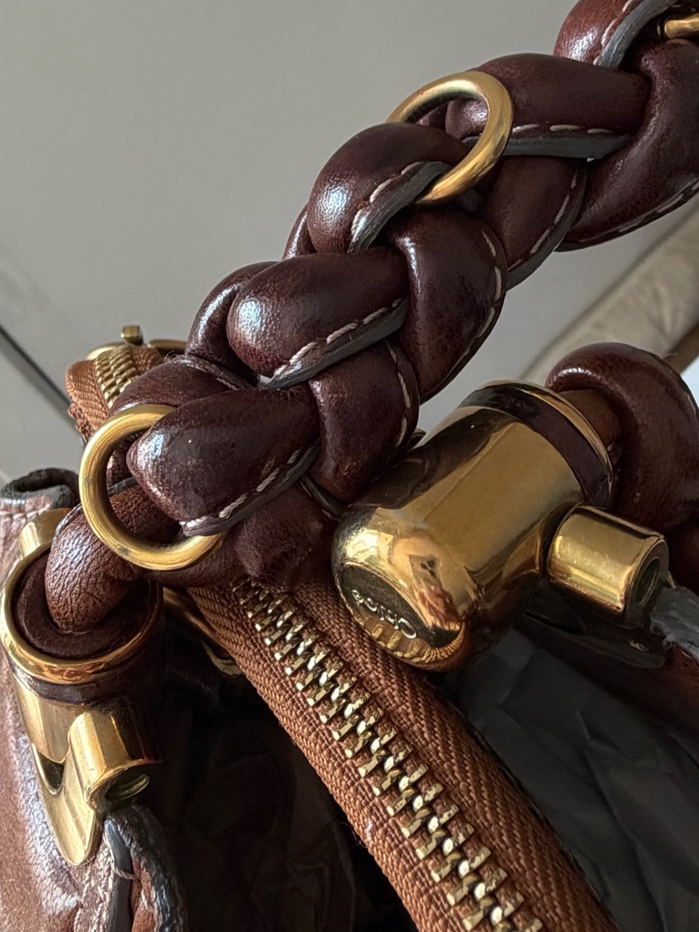 Chloé Héloïse Brown Distressed Leather Braided Shoulder Bag - Picture 10 of 15